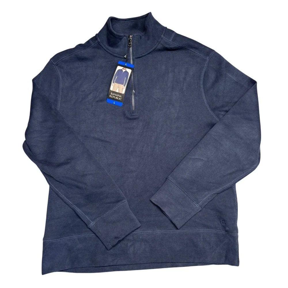 Banana Republic Mens Quarter Zip Pullover Sweatshirt Blue Large 1906777 NEW